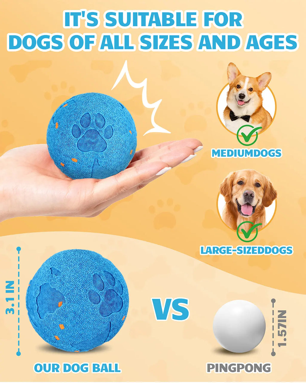 Smart Interactive Rolling Dog Ball with Auto Movement, 2 Play Modes & Smart Sensor - Durable E-TPU, IP54 Waterproof Pet Toy for Medium and Large Dogs, Low-Noise Design(Orange) bryxkla