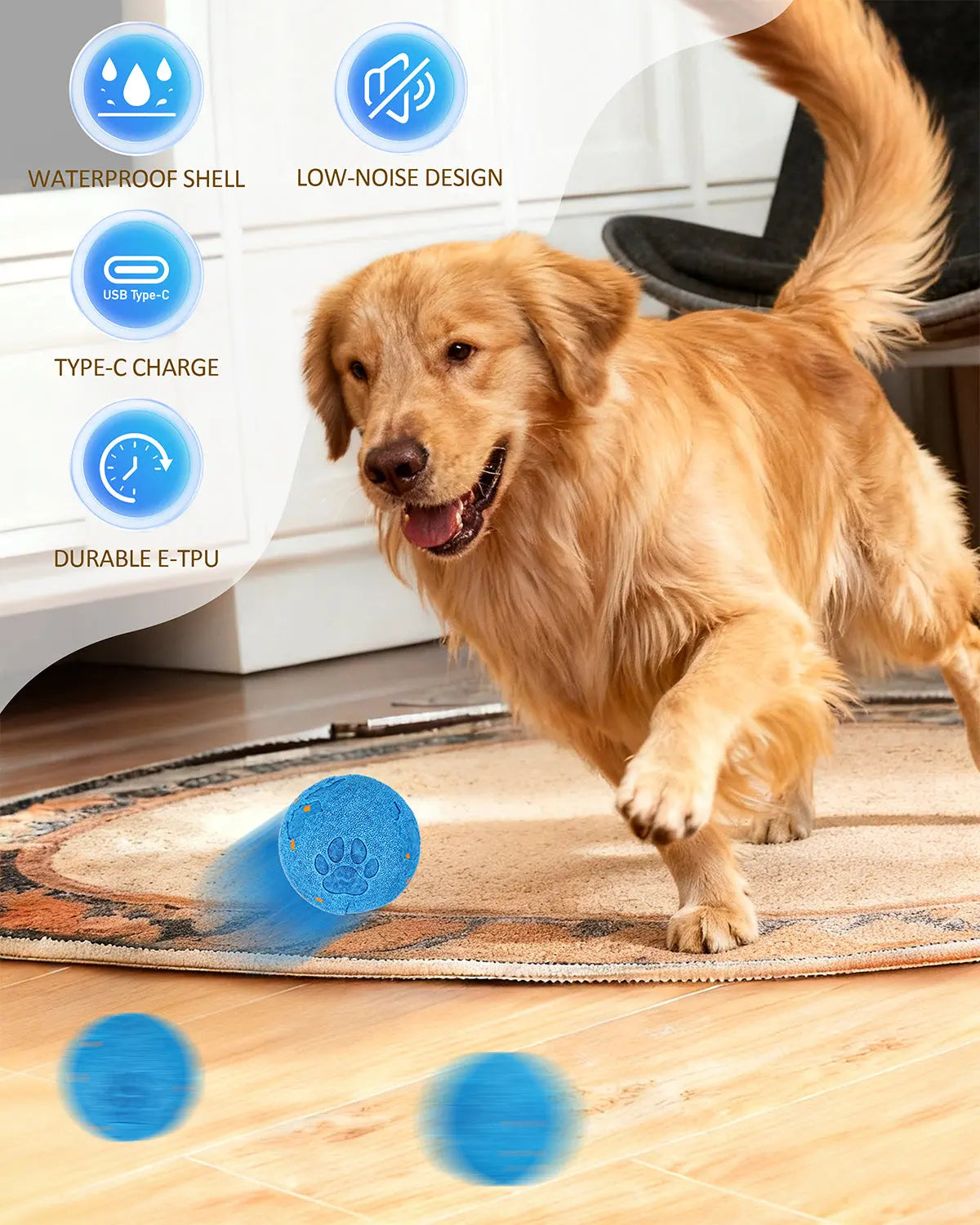 Smart Interactive Rolling Dog Ball with Auto Movement, 2 Play Modes & Smart Sensor - Durable E-TPU, IP54 Waterproof Pet Toy for Medium and Large Dogs, Low-Noise Design(Orange) bryxkla