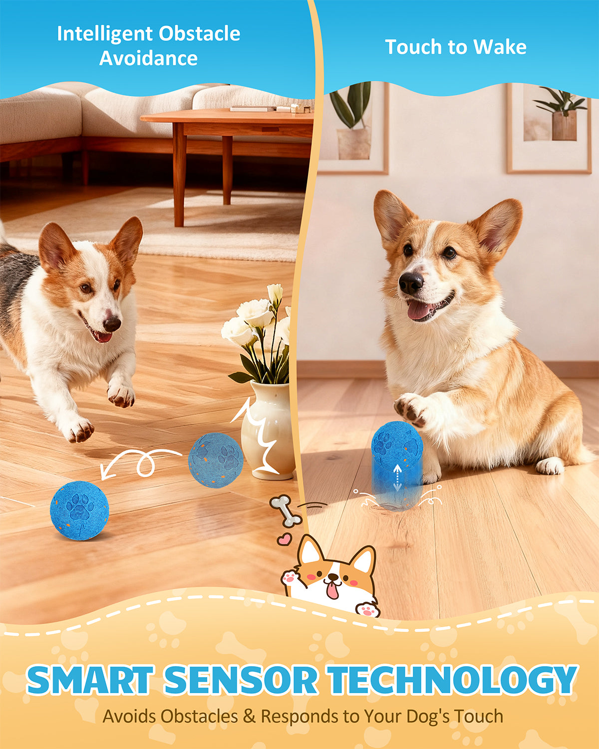 Smart Interactive Rolling Dog Ball with Auto Movement, 2 Play Modes & Smart Sensor - Durable E-TPU, IP54 Waterproof Pet Toy for Medium and Large Dogs, Low-Noise Design(Blue)