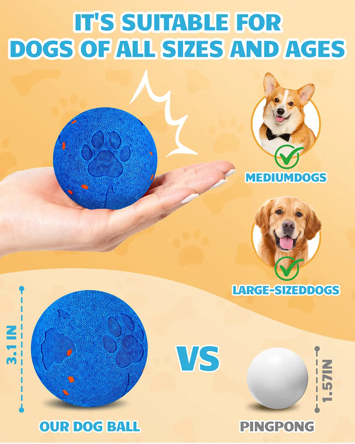 Smart Interactive Rolling Dog Ball with Auto Movement, 2 Play Modes & Smart Sensor - Durable E-TPU, IP54 Waterproof Pet Toy for Medium and Large Dogs, Low-Noise Design(Blue) bryxkla