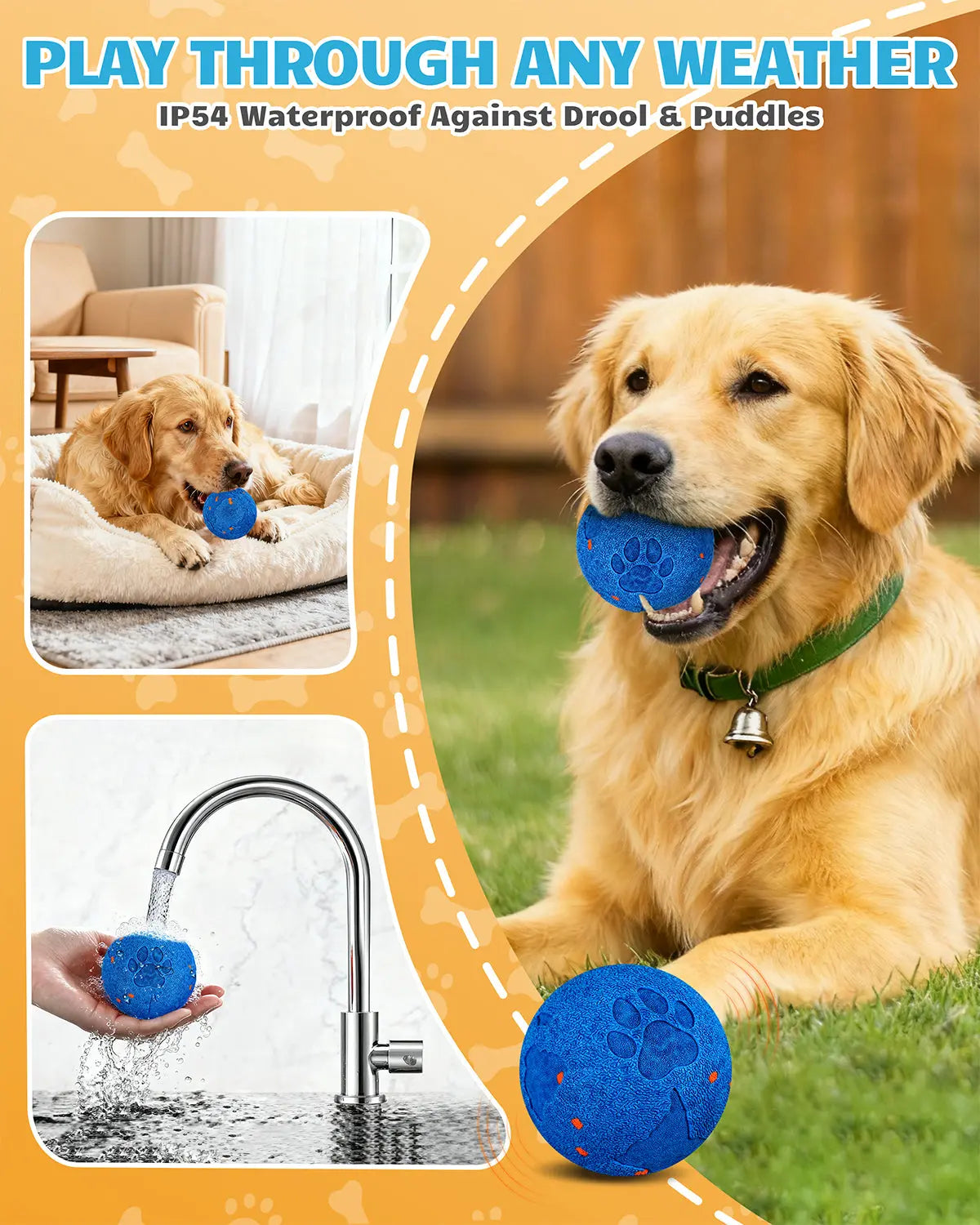Smart Interactive Rolling Dog Ball with Auto Movement, 2 Play Modes & Smart Sensor - Durable E-TPU, IP54 Waterproof Pet Toy for Medium and Large Dogs, Low-Noise Design(Blue) bryxkla